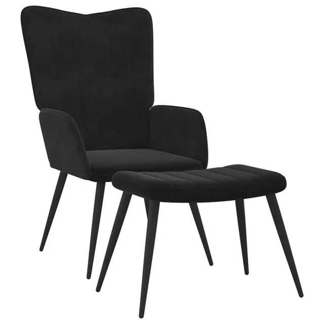 Chaise de relaxation avec tabouret Noir Velours