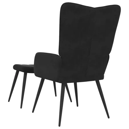 Chaise de relaxation avec tabouret Noir Velours