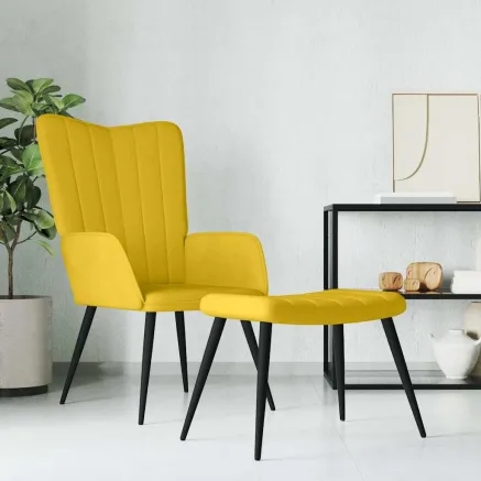 Chaise de relaxation avec tabouret Jaune moutarde Velours