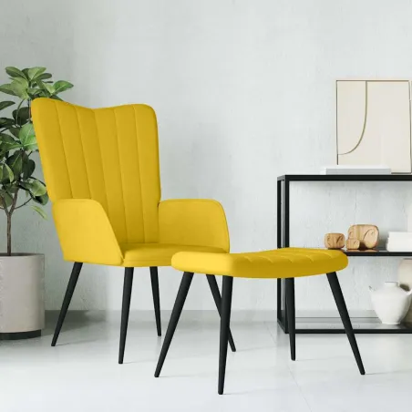 Chaise de relaxation avec tabouret Jaune moutarde Velours