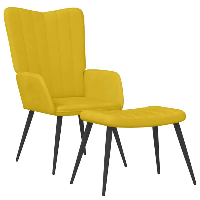 Chaise de relaxation avec tabouret Jaune moutarde Velours