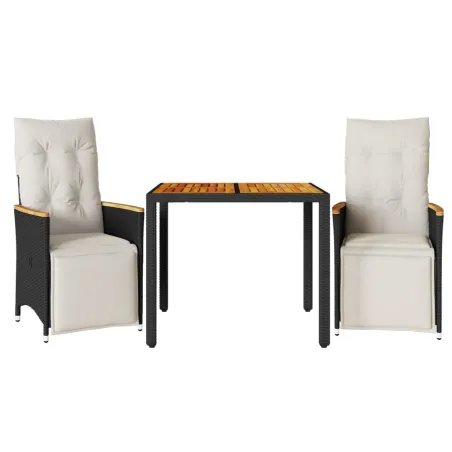 Ensemble de bistro de jardin 3 pcs coussins noir poly rotin