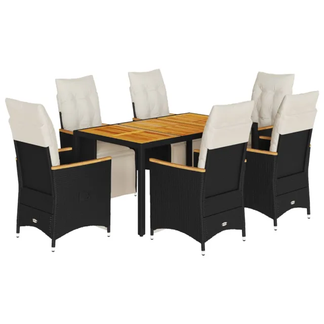 Ensemble de bistro de jardin 7 pcs coussins noir poly rotin