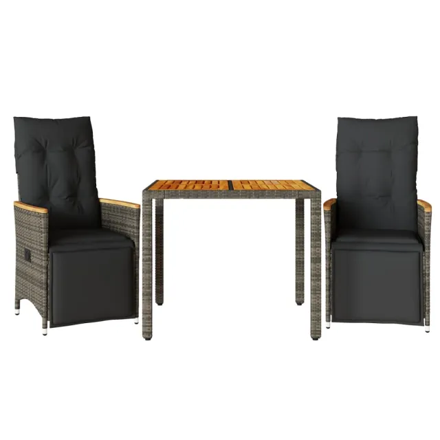 Ensemble de bistro de jardin 3 pcs coussins gris poly rotin