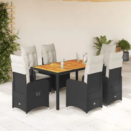 Ensemble de bistro de jardin 7 pcs coussins noir poly rotin