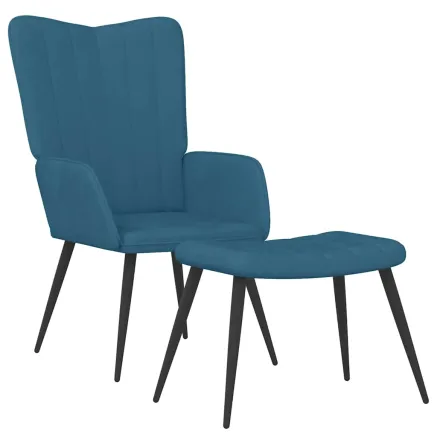Chaise de relaxation avec tabouret Bleu Velours 2