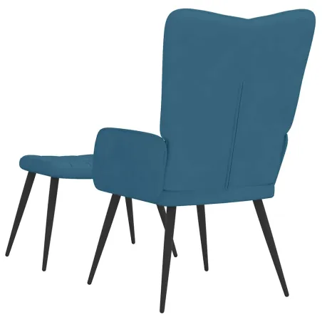 Chaise de relaxation avec tabouret Bleu Velours