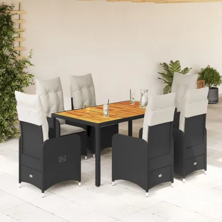Ensemble de bistro de jardin 7 pcs coussins noir poly rotin