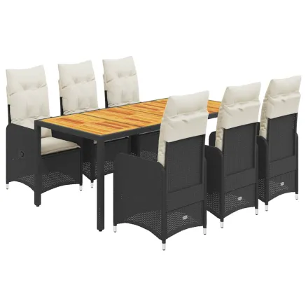 Ensemble de bistro de jardin 7 pcs coussins noir poly rotin 2