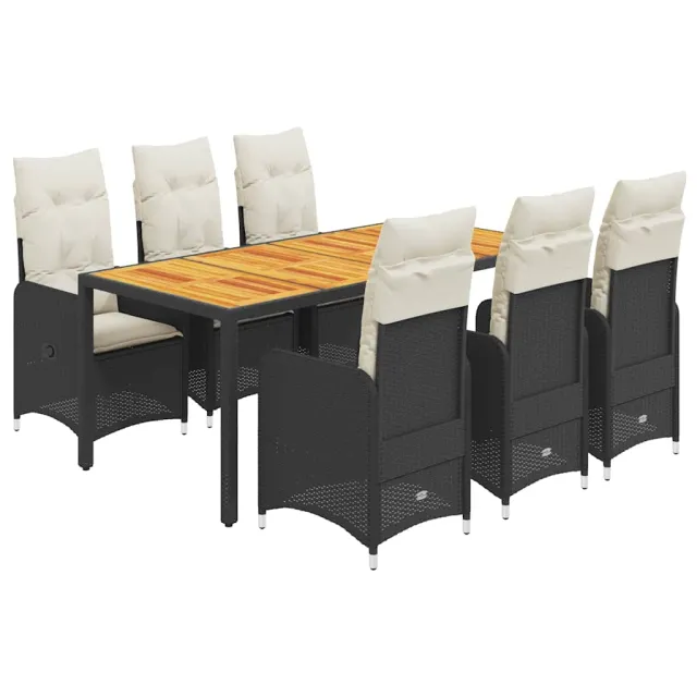 Ensemble de bistro de jardin 7 pcs coussins noir poly rotin