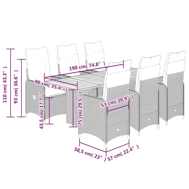 Ensemble de bistro de jardin 7 pcs coussins noir poly rotin