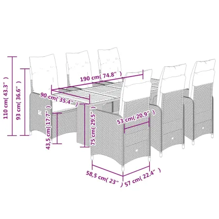 Ensemble de bistro de jardin 7 pcs coussins noir poly rotin