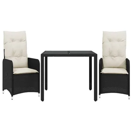 Ensemble de bistro de jardin 3 pcs coussins noir poly rotin 2