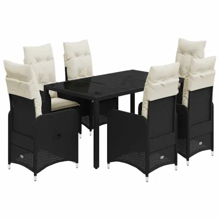 Ensemble de bistro de jardin 7 pcs coussins noir poly rotin 2
