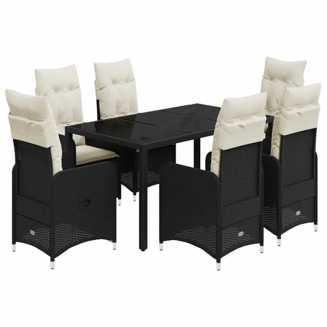 Ensemble de bistro de jardin 7 pcs coussins noir poly rotin