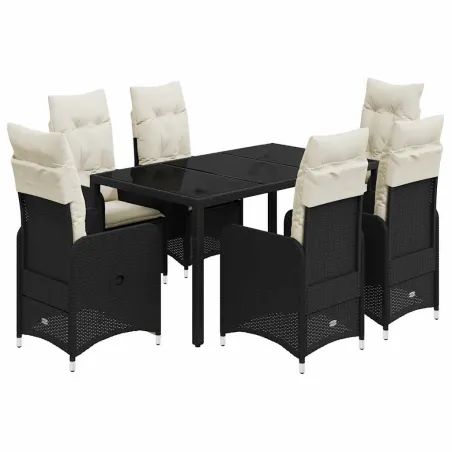 Ensemble de bistro de jardin 7 pcs coussins noir poly rotin