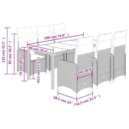 Ensemble de bistro de jardin 7 pcs coussins noir poly rotin