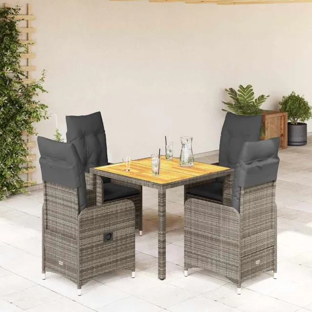 Ensemble de bistro de jardin 5 pcs coussins gris poly rotin