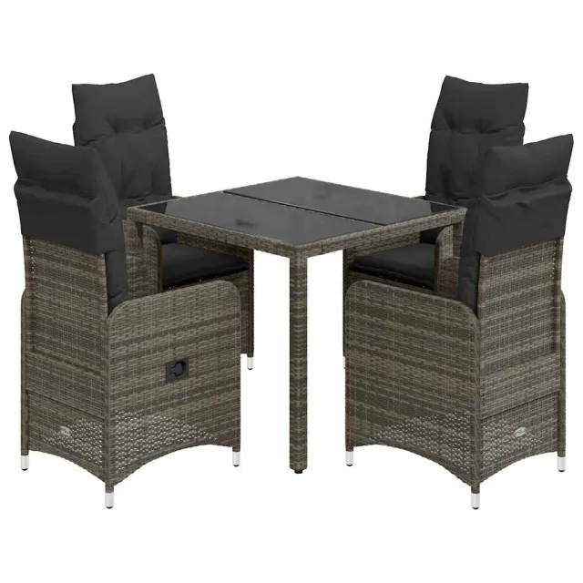 Ensemble de bistro de jardin 5 pcs coussins gris poly rotin