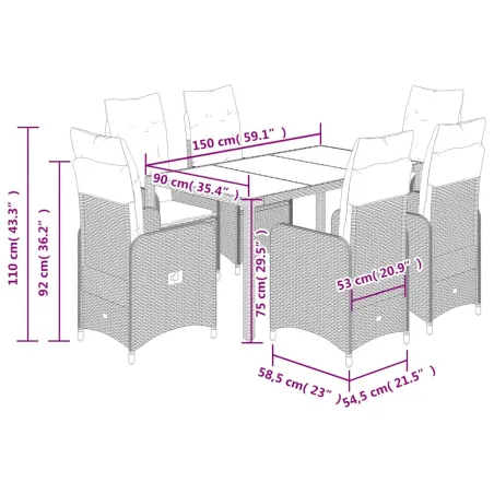 Ensemble de bistro de jardin 7 pcs coussins gris poly rotin