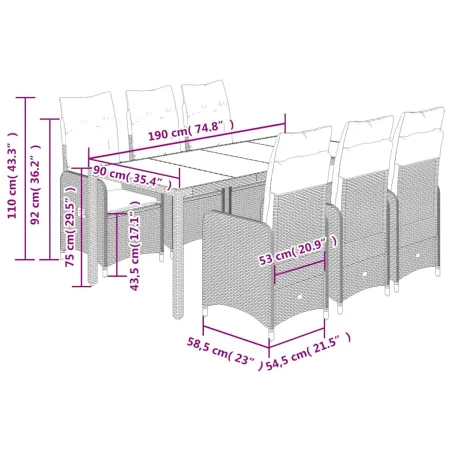 Ensemble de bistro de jardin 7 pcs coussins gris poly rotin