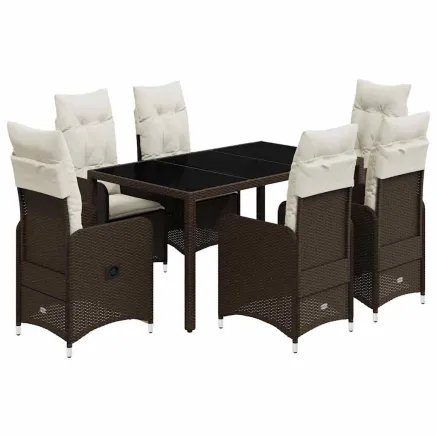 Ensemble de bistro de jardin 7 pcs coussins marron poly rotin 2