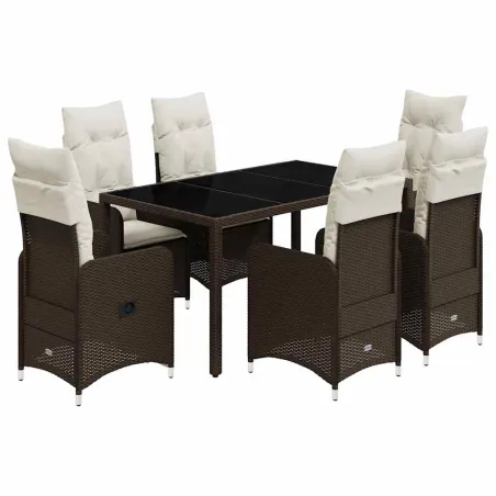 Ensemble de bistro de jardin 7 pcs coussins marron poly rotin