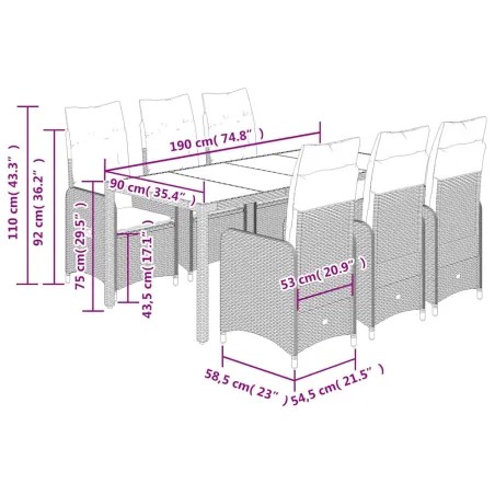 Ensemble de bistro de jardin 7 pcs coussins marron poly rotin