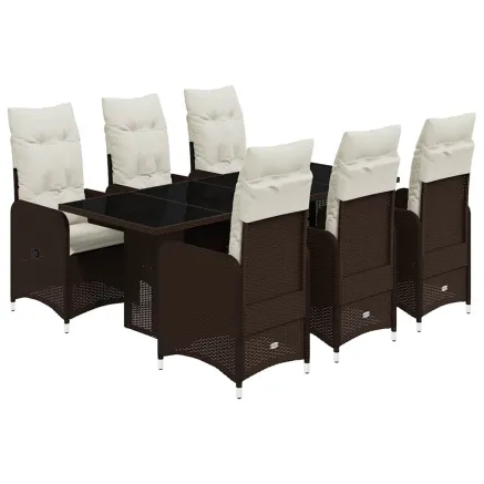 Ensemble de bistro de jardin 7 pcs coussins marron poly rotin 2