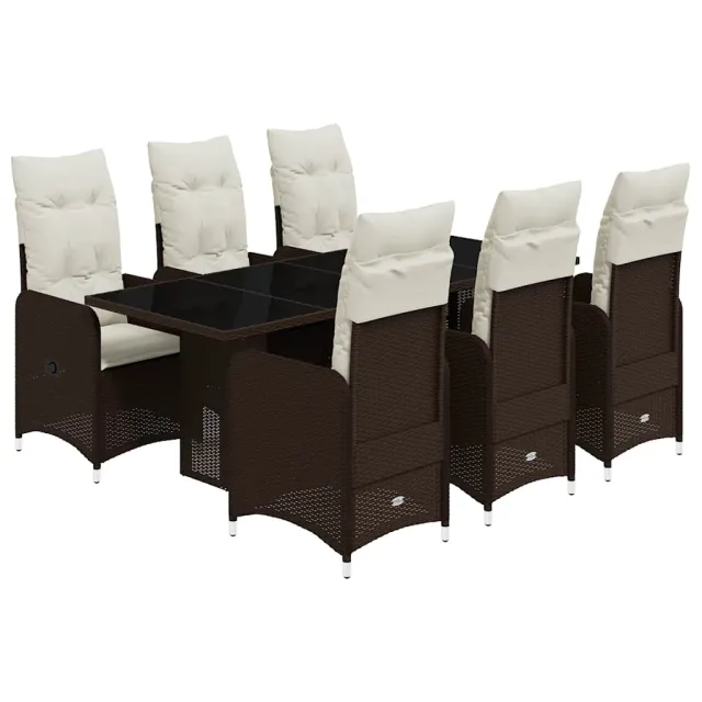 Ensemble de bistro de jardin 7 pcs coussins marron poly rotin