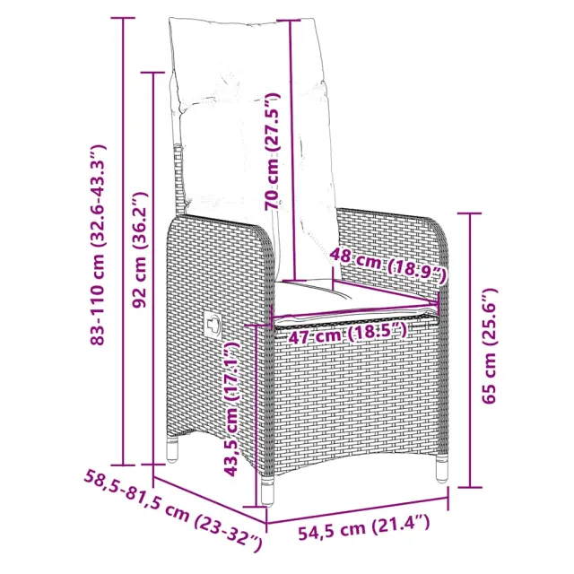 Ensemble de bistro de jardin 9 pcs coussins marron poly rotin