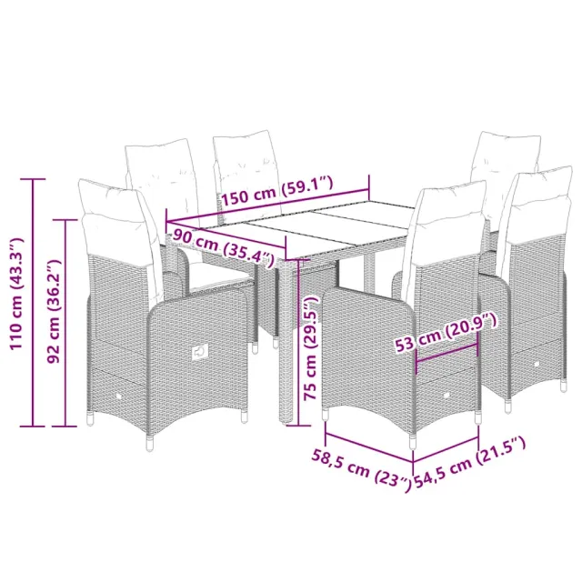 Ensemble de bistro de jardin 7 pcs coussins beige poly rotin