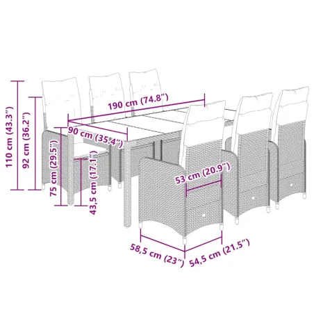 Ensemble de bistro de jardin 7 pcs coussins beige poly rotin