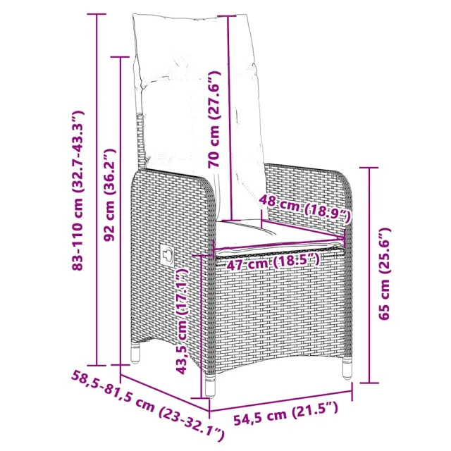 Ensemble de bistro de jardin 9 pcs coussins beige poly rotin