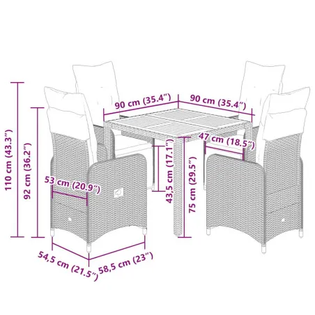 Ensemble de bistro de jardin 5 pcs coussins noir poly rotin