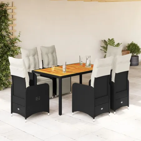 Ensemble de bistro de jardin 7 pcs coussins noir poly rotin