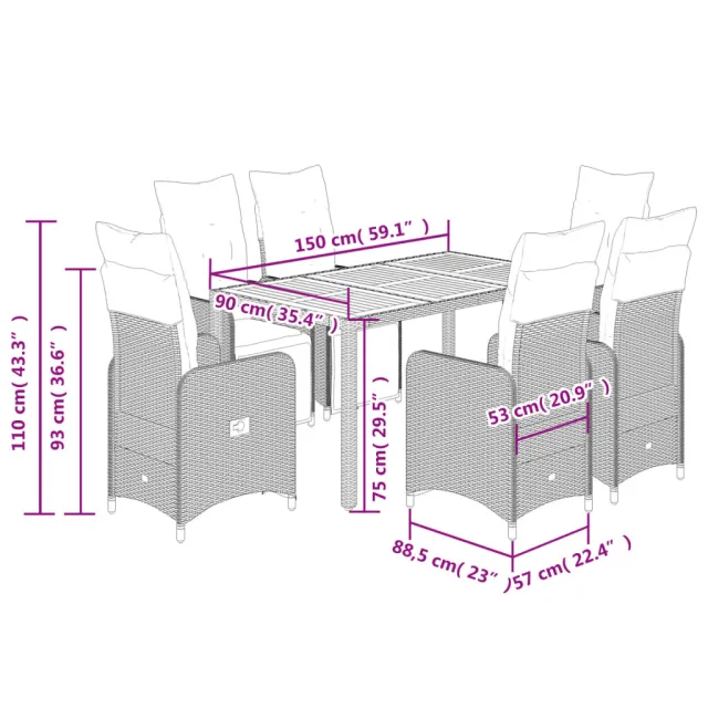 Ensemble de bistro de jardin 7 pcs coussins noir poly rotin