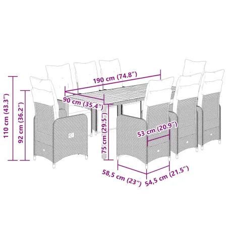 Ensemble de bistro de jardin 9 pcs coussins noir poly rotin