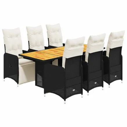 Ensemble de bistro de jardin 7 pcs coussins noir poly rotin 2