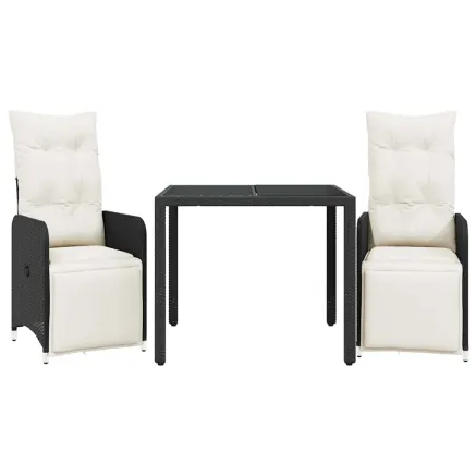 Ensemble de bistro de jardin 3 pcs coussins noir poly rotin 2