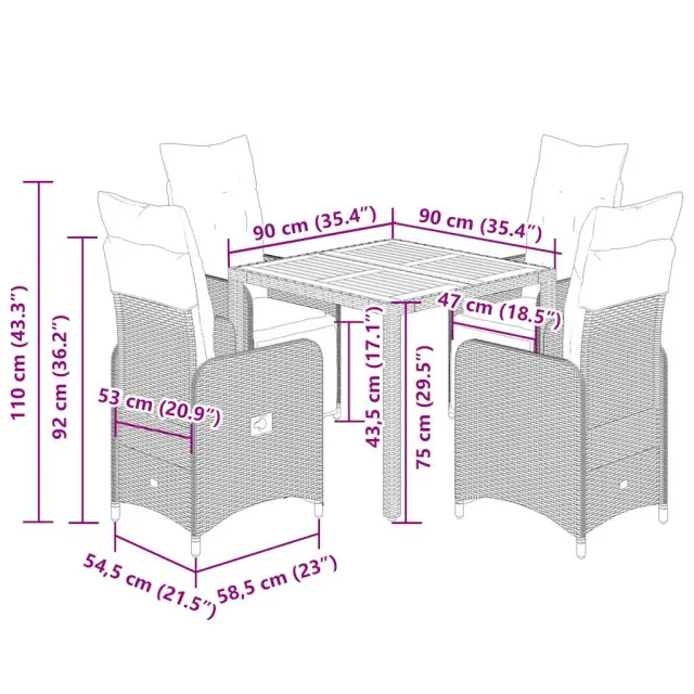 Ensemble de bistro de jardin 5 pcs coussins noir poly rotin