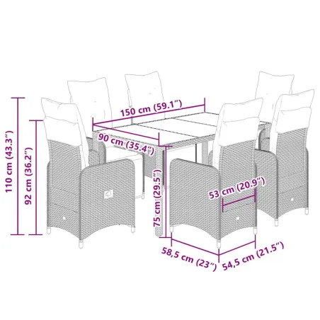 Ensemble de bistro de jardin 7 pcs coussins noir poly rotin