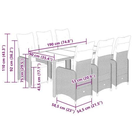 Ensemble de bistro de jardin 7 pcs coussins noir poly rotin