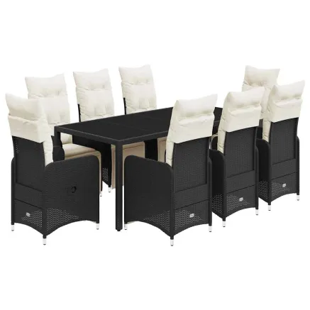 Ensemble de bistro de jardin 9 pcs coussins noir poly rotin 2
