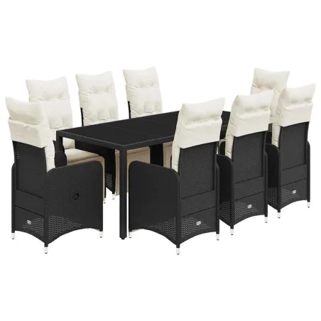 Ensemble de bistro de jardin 9 pcs coussins noir poly rotin