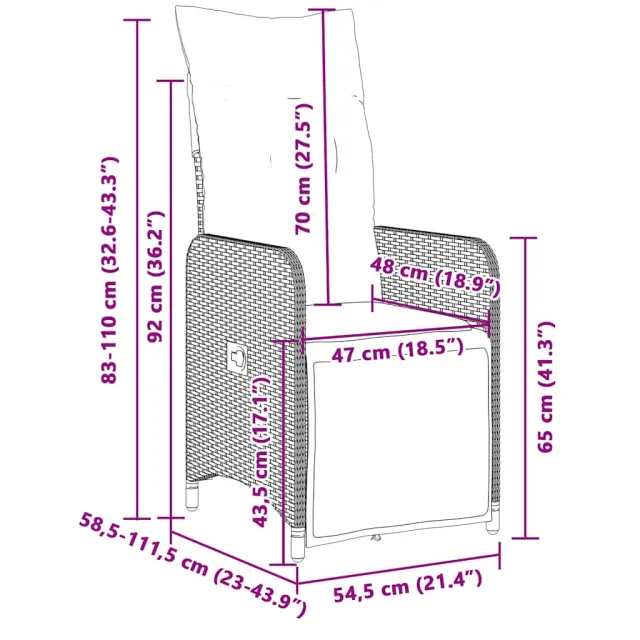 Ensemble de bistro de jardin 7 pcs coussins noir poly rotin