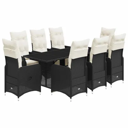 Ensemble de bistro de jardin 9 pcs coussins noir poly rotin 2