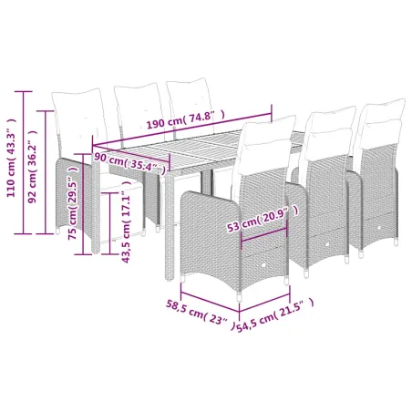 Ensemble de bistro de jardin 7 pcs coussins gris poly rotin