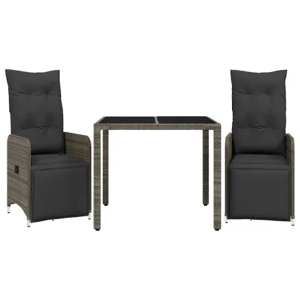 Ensemble de bistro de jardin 3 pcs coussins gris poly rotin 2