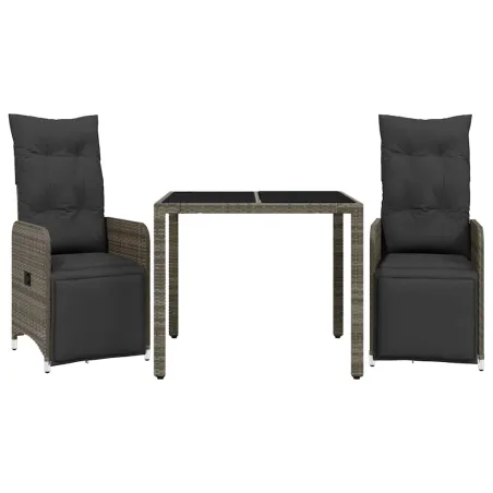 Ensemble de bistro de jardin 3 pcs coussins gris poly rotin